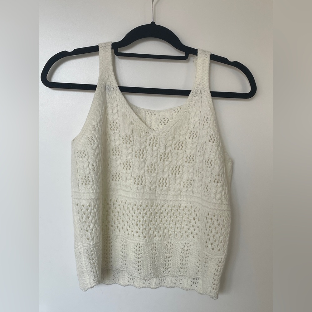 Cream Crochet Knit Sweater Vest/Top